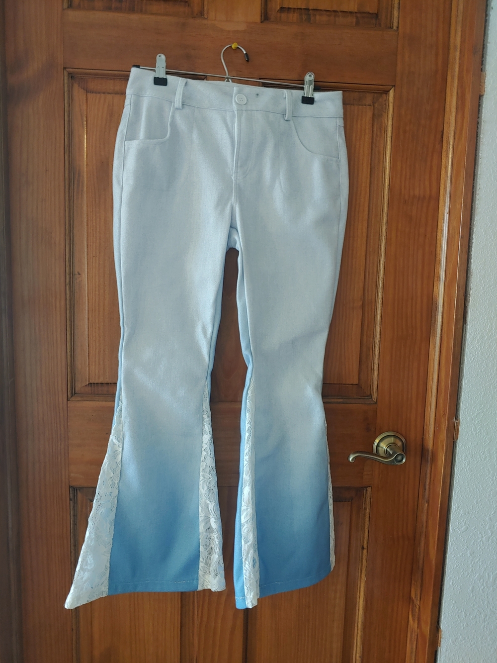 Source Unknown Light Blue Ombre Boot Cut Jeans with Lace Insets